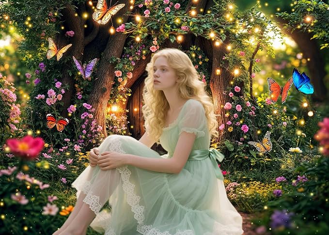 20X10ft Enchanted Forest Backdrop Fairy Tale Garden Wonderland Floral Butterfly Photography Background for Kids Girl Baby Shower Birthday Party Decoration Banner Cake Table Photo Booth Props