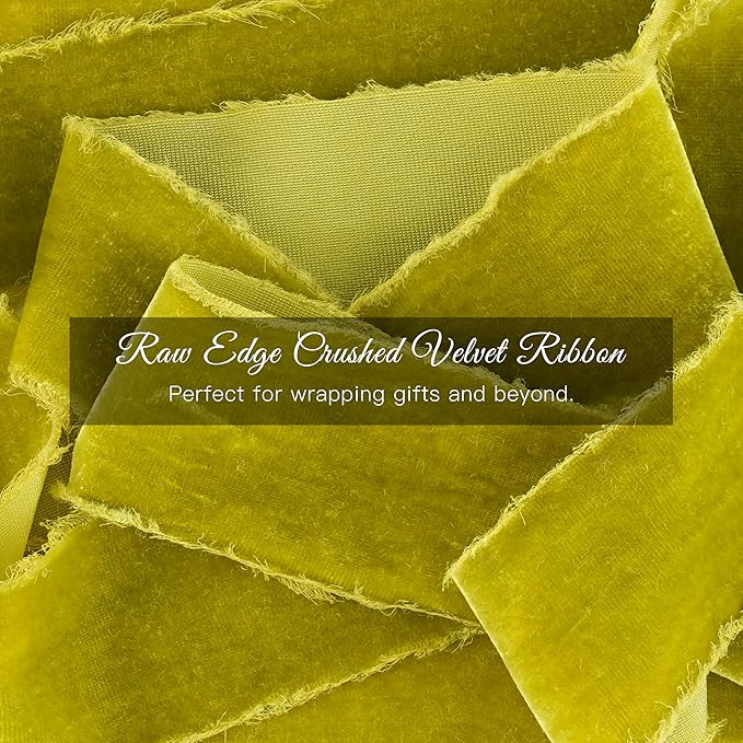 MAYREEL Lime Green Velvet Ribbon 2 Inch x 3 Yards Frayed Edge Silk Velvet Ribbon Hand Torn with Raw Edge for Bridal Bouquet, Invitations, Wedding, Vow Books, Gift Basket, Hair Bows