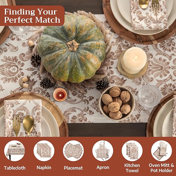 Maison d' Hermine Table Runner 100% Cotton Double Layer Table Runners 72 inches Long for Thanksgiving Christmas Decorations Home Kitchen Dining Party Wedding (Allure, 14.5" x 72")