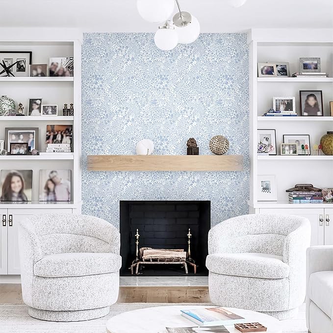 Heroad Peel and Stick Wallpaper Light Blue Floral Contact Paper 17.3''x393'' Boho Wall Paper Modern Removable Self Adhesive Wallpaper for Bedroom Bathroom Kitchen Cabinet Decor Waterproof Vinyl Roll
