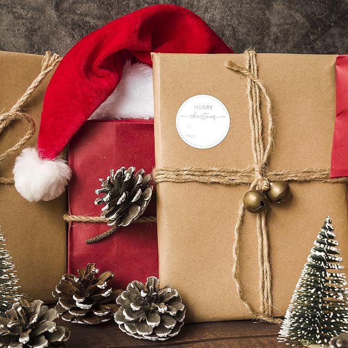 Silver Merry Christmas Gifts Tags Stickers, 30 Pcs Christmas Name Tags for Gifts, 2.5x2.5 Inch Holiday Presents Sticker Labels, Festive Chrismas Name Tag for Gift Wrapping Bags Classroom-D28