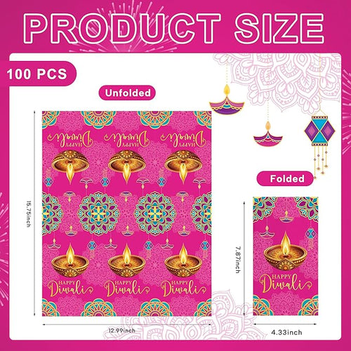 100pcs Happy Diwali Napkins 3 Ply Diwali Paper Napkins Decorations Disposable Absorbent Hand Towels for Bathroom Cocktail Napkins for Diwali Light Festival Indian Party Supplies