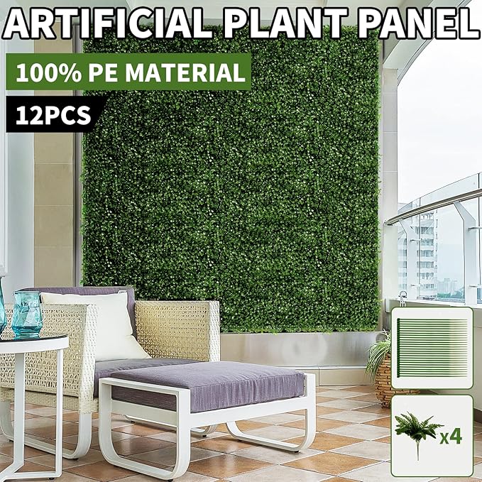 12 Pieces 24"x 16" Artificial Boxwood Panel, Grass Wall Panel, Boxwood Hedge Wall Panels UV Protected Suitable for Artificial Green Wall Decor, Fence Garden Wedding Backyard Decor