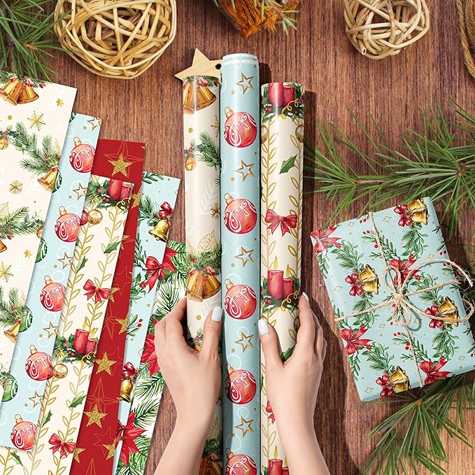 Anor Wishlife Christmas Wrapping Paper,Xmas Wrapping Paper Roll,Holiday Wrapping Paper,20 * 27inch Christmas Party Decorations for Office,Home,Classroom(12pcs)