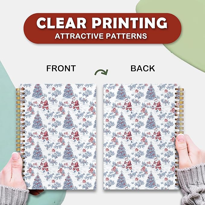 VIIJJUE Blue and White Chinoiserie Christmas Santa Notebook for Women, Vintage French Country Toile de Jouy Journal, Xmas Red Santa Holiday Hardcover Spiral Notebooks, 5.5x8.3 Inch-02