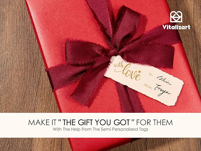 Vitalizart Red Wrapping Paper Set 30" Pearly-Lustre With Silk Like Satin Ribbon & Gift Tags Recyclable Christmas Gift Wrapping Birthday Baby Shower Wedding Handmade Crafts 197"(16.4 Ft)