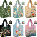 BeeGreen Flower Reusable Shopping Bags Cute Grocery Bag 6 Pack, Christmas Gift Bags Heavy-Duty Foldable Shopping Totes for Supermarket, Work & Travel, Large Washable Polyester Tote Bag with Handles