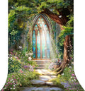 Riyidecor Fairy Forest Backdrop Polyester Fabric Green Enchanted Garden Wonderland Butterfly Flower Magic Stained Glass 5Wx7H Feet Photography Background Birthday Baby Shower Photo Studio Shoot
