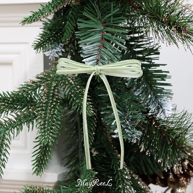 MAYREEL 1/8 Inch Sage Green Velvet Ribbon Thin Olive Green Vintage Ribbon for Wedding Invitations Gift Wrapping Party Favor Boxes 50 Yards