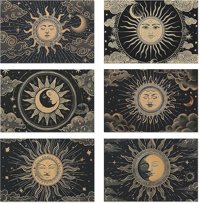 Moon Sun Zodic Placemats Set of 6,Washable Heat Resistant 12×18 Inch Linen Table Mats Witch Place Mats for Party Outdoor Dining Décor
