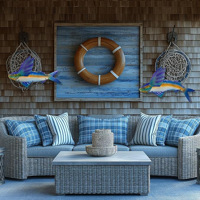 LIFFY Metal Fish Wall Decor -Outdoor Metal Fish Wall Decor - Indoor Art Sculpture - Hanging Decorations for Home, Garden, Bedroom, Sculptures, Ocean, Pool(2 Pcs,15 inch)