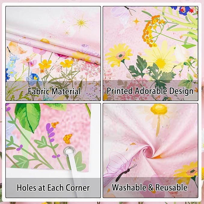 Wildflower Baby Shower Decorations Banner - Floral Welcome Baby Door Banner Party Supplies, Flower Theme Photo Background for Birthday Baby Shower Gender Reveal (72.8 x 35.4 inch)