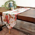 Tache Floral Red Roses Birds Ivory Woven Table Runner - Vintage Tapestry Kitchen Dining Dinner Linens Cloth - 13 x 90 inches