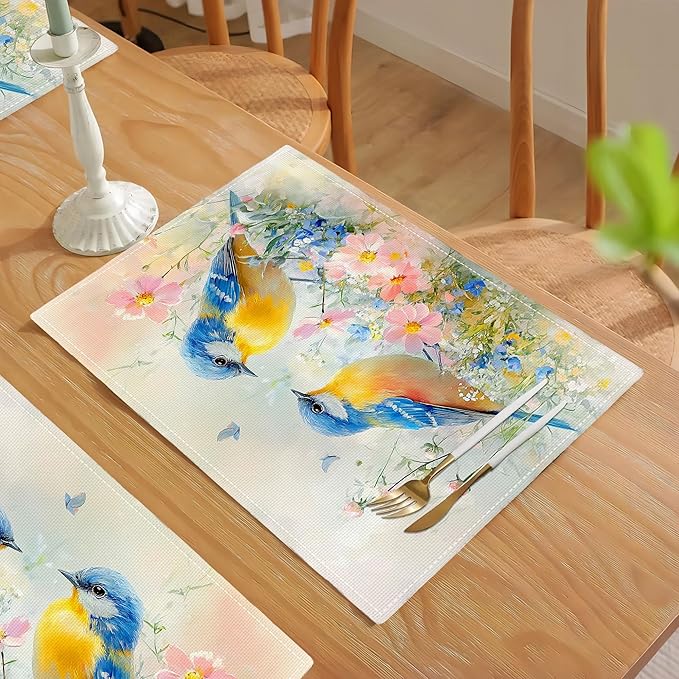 Birds Placemats Set of 4 Animal Birds Watercolor Table Mats Washable Place Mats for Home Party Kitchen Indoor Outdoor Restaurants 4 PCS