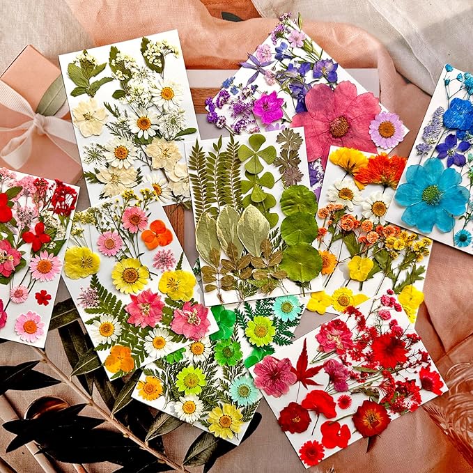 182Pcs Dried Pressed Flowers for Resin Molds, Assorted Real Natural Bulk Dry Floral Leaves for DIY Art Crafts, Epoxy Jewelry, Candle, Soap Making, Nails Decors Gifts