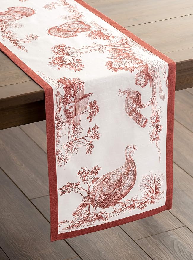 Maison d' Hermine Table Runner 100% Cotton Single Layer Table Runners 48 inches Long for Thanksgiving Christmas Decorations Home Kitchen Dining Party Wedding (Holy Jouy - Red, 14.5" x 48")
