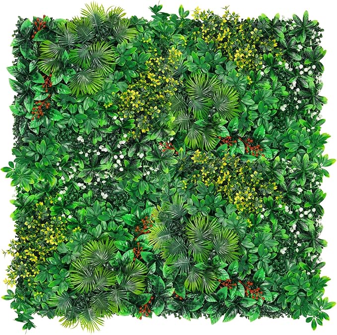 Artificial Grass Wall Panels, 20''x20'' 16pcs Boxwood Wall Panels with Tropical Leaves, Faux Greenery Privacy Fence Screen, Grass Backdrop for Outdoor Indoor Garden Birthday Wedding Decor