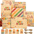 Wrapping Paper Birthday Gift Wrapping Paper Sheets Set, Kraft Birthday Gift Wrap Set,Balloon Star Happy Birhtday Paper with Tags String,Bday Present Wrap for Boy Girl Women Men