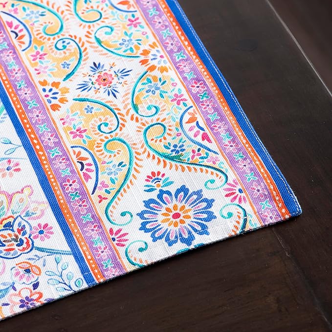 Maison d' Hermine Placemats Set of 4 100% Cotton Washable Cloth Place Mats, Reusable Table Mats for Kitchen Dining Decoration, Party, Wedding, Restaurant Spring/Summer (Indian Floral, 13" x 19")