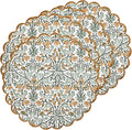 Ridhi Goldenrod Yellow Spring Place Mat Double Layer Floral Cotton Washable Placemats 15" Round Embroidery Block Print Table Mat (Pack of 4-15 Inch Round)