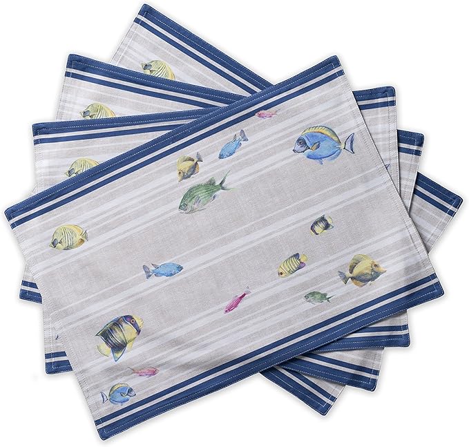Maison d' Hermine Placemats Set of 4 100% Cotton Washable Cloth Place Mats, Reusable Table Mats for Kitchen Dining Decoration, Party, Wedding, Restaurant Spring/Summer (Poisson, 13" x 19")