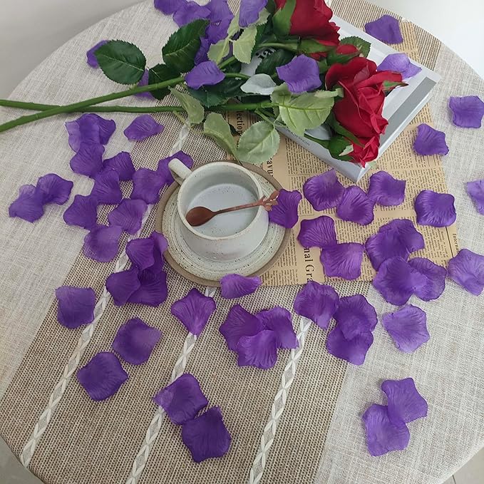 Separated 1000 Pcs Artificial Purple Rose Petals for Romantic Night for her Set,Faux Purple Flower Petals for Flower Girl Weddings Valentine Day Party Romantic Decoration(Ready-to-use)