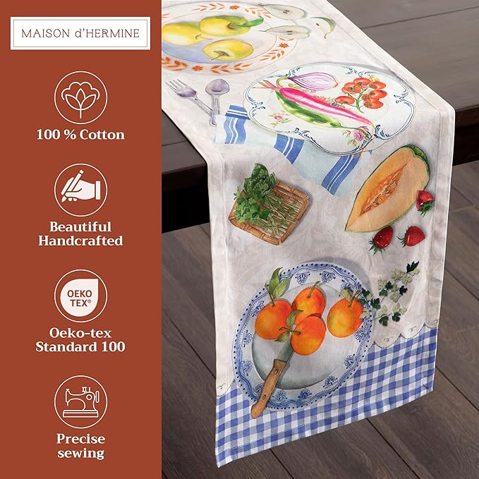Maison d' Hermine Table runner 100% Cotton Single Layer Table Runners 108 inches long Decorative for Home Kitchen Dining Party Baby Shower Wedding Bridal Shower Spring Summer (Gourmand, 14.50" x 108")