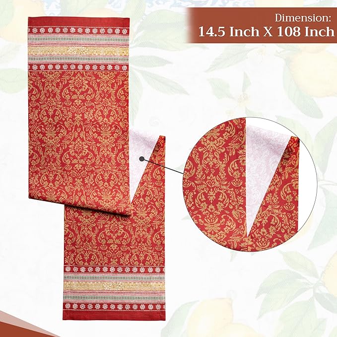 Maison d' Hermine Table Runner 100% Cotton Single Layer Table Runners 108 inches Long for Thanksgiving Christmas Decorations Home Kitchen Dining Party Wedding (Sofia, 14.5" x 108")