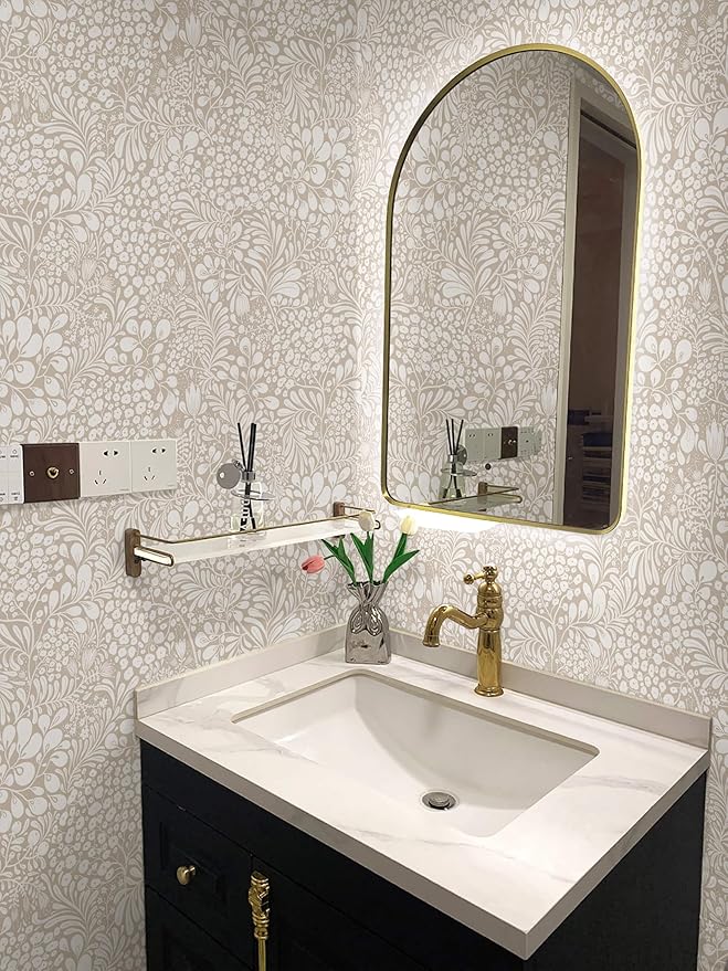 Heroad Peel and Stick Wallpaper Boho Beige Contact Paper 17.3''x196'' Floral Wall Paper Removable Self Adhesive Wallpaper for Cabinet Bedroom Living Room Entryway Walls Bathroom Waterproof Vinyl Roll