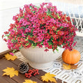 16 Bundles Artificial Flowers for Outdoors–Realistic Silk Mums in Red & Rose Red Mix-UV Resistant Faux Flowers for Garden Yard Patio Porch Home Wedding Décor