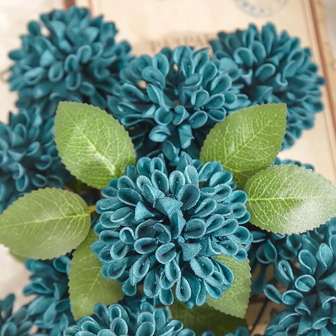 Artificial Flowers, 25pcs Realistic Artificial Rose for DIY Wedding Bouquets Centerpieces Arrangements, Terracotta and Dark Teal Dahlia Flowers with Stem for Party Home Decorations