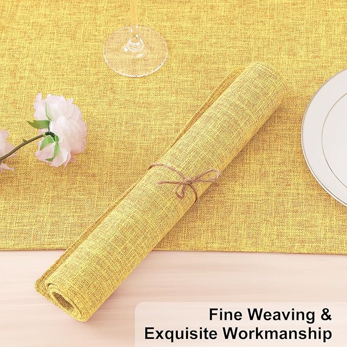 Homaxy Cloths Placemats for Dining Table Set of 6, Heat Resistant Washable Cotton Linen Blend Table Mats, Ideal for Kitchen Party Dining Decoration, 13" x 19", Mustard Yellow
