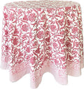 ATOSII Red Bloom 100% Cotton Round Boho Fall Tablecloth, Handblock Floral Table Cloth Linen for Kitchen Dining I Parties Wedding Outdoors Easter Thanksgiving I Fall Home Decor 60" Inches Round