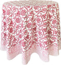 ATOSII Red Bloom 100% Cotton Round Boho Fall Tablecloth, Handblock Floral Table Cloth Linen for Kitchen Dining I Parties Wedding Outdoors Thanksgiving Easter Picnic I Fall Home Decor 90" Inches Round