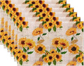 Yellow Watercolor Sunflowers Placemats Set of 6, 12x18 Inch Waterproof Stain Resistant Linen Table Placemats Summer Seasonal Farmhouse Kitchen Party Decor Home Decor
