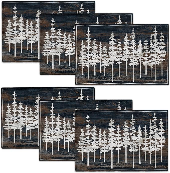 Rustic Tree Placemats Set of 6 Nature Forest Table Mats Washable Place Mats for Home Party Indoor Kitchen Dining Table Decoration 12x18 Inch