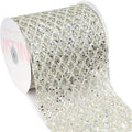 VATIN 6" Champagne Christmas Ribbon, Silver Glitter Mesh Diamond Web Sequin Dots Wired Christmas Ribbon for Gift Wrapping Bow Making Wreath Supply-10 Yards