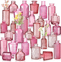 Yaomiao 30 Pcs Vases Bulk Colored Flower Glass Christmas Vases Bud Vintage Colored Glass Bottles Colorful Rustic Embossed for Home Wedding Table Decorations Gifts(Pink Series)