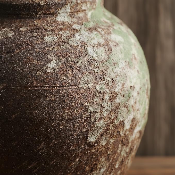 Rustic Farmhouse Ceramic Vase Home Decor,Handmade Vintage Stoneware Clay Pottery Terracotta Textured for Modern Farmhouse, Living Room, Office Desk Table Shelf(Brown) 6IN