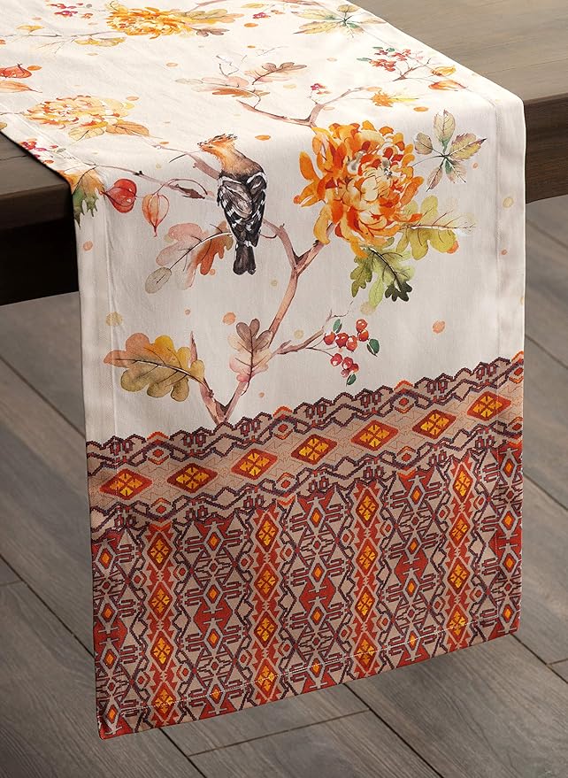Maison d' Hermine Table Runner 100% Cotton Single Layer Table Runners 36 inches Long for Thanksgiving Christmas Decorations Home Kitchen Dining Party Wedding (Kelim - Prairie, 14.5" x 36")