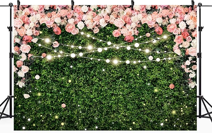 Riyidecor Pink Rose Green Leaves Backdrop Polyester Fabric Rustic Flower Floral Blossom Botanical Plant Spring Nature Wedding 8Wx6H Feet Women Girls Photography Background Birthday Photo Studio Shoot