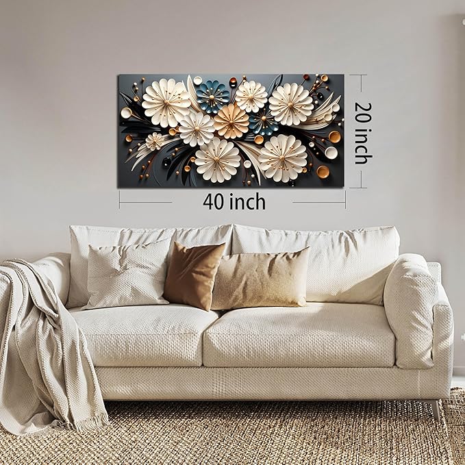 Large Wall Art for Living Room Bedroom Home Office Gold Flower Pictures Wall Art Modern Floral Artwork Framed Wall Decor Canvas Prints 20x40 In