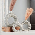 Ajuny Donut Vase Set of 3 – White & Grey Ceramic Hollow Vases for Pampas Grass, Modern Boho Home Decor, Table Centerpiece, Wedding, Living Room, Office, Bedroom (8", 6", 4")