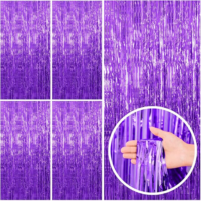 5 Pack Purple Backdrop Tinsel Streamers Foil Fringe Backdrop Halloween Party Decorations Purple Backdrop Curtain Birthday Graduation Bachelorette Christmas New Year Party Decorations