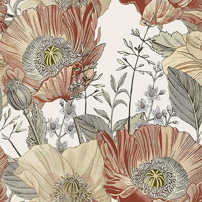 Livebor Floral Wallpaper Peel and Stick Boho Large Floral Peel and Stick Wallpaper Vintage Multicolor Flower Contact Paper 17.7'' x 196.8'' Self Adhesive Wall Paper for Bathroom Wall Covering Decor