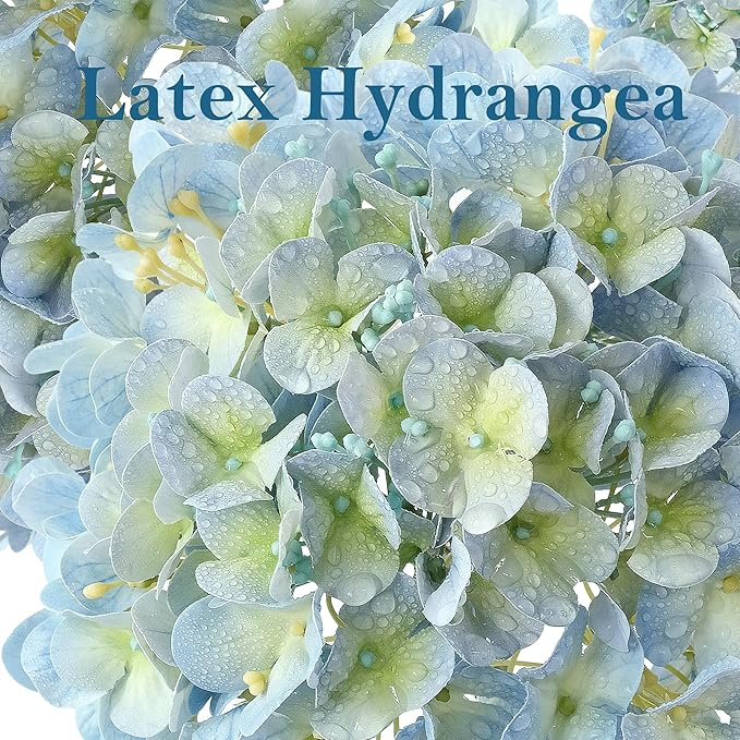 4 Pcs 20'' Real Touch Hydrangeas 2 White 2 Light Blue Artificial Hydrangeas Flowers Faux Latex Hydrangea for Kitchen Living Room Porch Home Decor Baby Shower Party Wedding Table Centerpiece