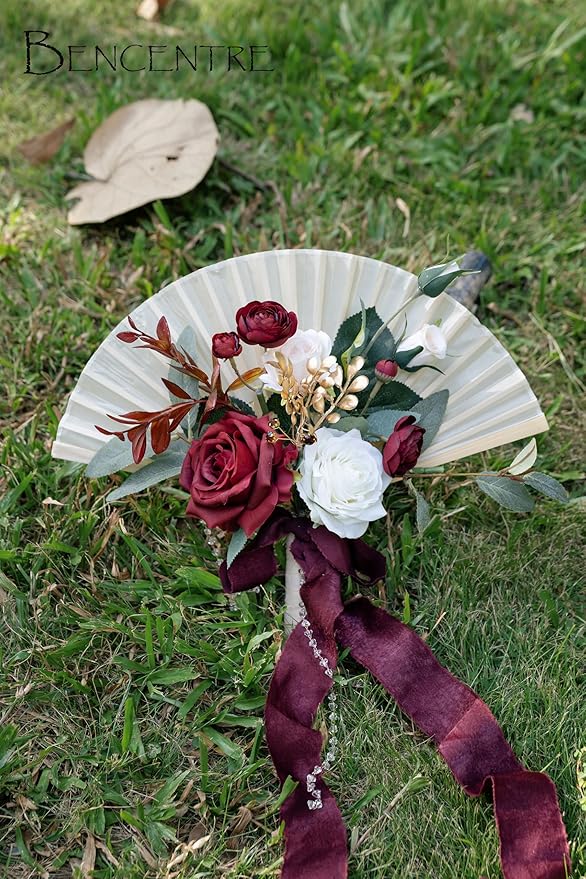 Burgundy Wedding Bouquet,Bridesmaid Bouquet for Wedding Ceremony Anniversary, Party and French Rustic Vintage Wedding,Artificial Flowers