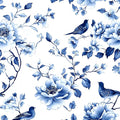 Blue Floral Wallpaper Peel and Stick Vintage Bird Leaf Contact Paper Self Adhesive Removable Modern Wall Mural Boho Wall Paper for Room Walls Cabinet Kitchen Decor 17.5in x9.8ft