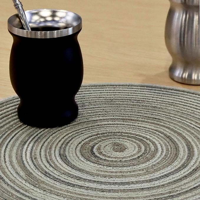 Youyi Better Lifes Round Braided Placemats Set of 8 Colorful Washable Durable Placemats Non-Slip 15 Inch Ivory-Linen Woven Table Mats for Dining Tables Holiday Party Decoration