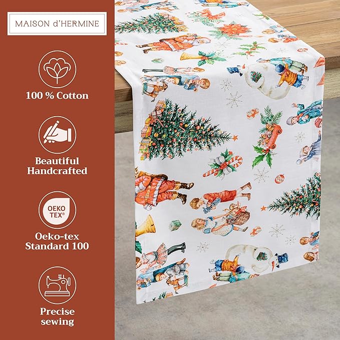 Maison d' Hermine Table Runner 100% Cotton Single Layer Table Runners 72 inches Long for Thanksgiving Christmas Decorations Home Kitchen Dining Party Wedding (Chromo, 14.5" x 72")